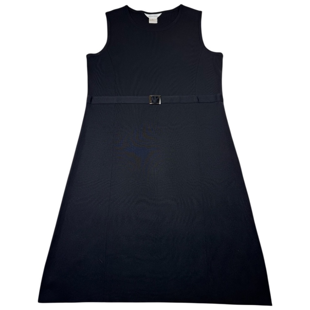 Misook Dress Black Knit Sleeveless Faux Belt Sweater Midi Career Party Large